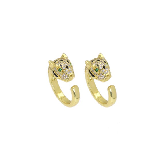 Clear Cz Leopard Head Pather Gold Adjustable Ring, Sku#A178