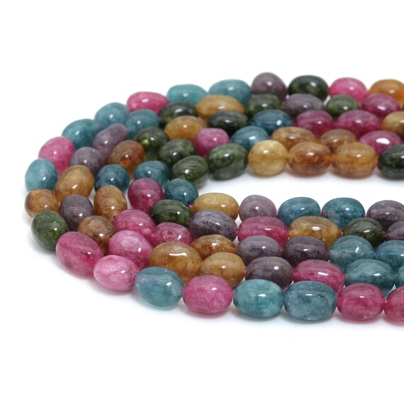 8x12mm Multicolor Smooth Nugget Jade Beads, Sku#U2334
