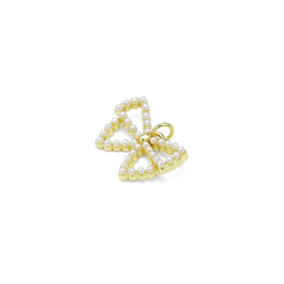 White Pearl Gold Bowknot Charm Pendant, Bow Charm, Sku#Lk955