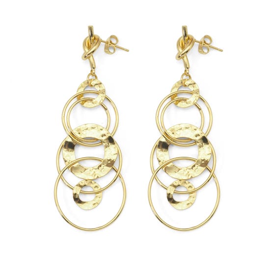 Gold Filled Long Circles Link Knot Dangle Earrings, Sku#Y782