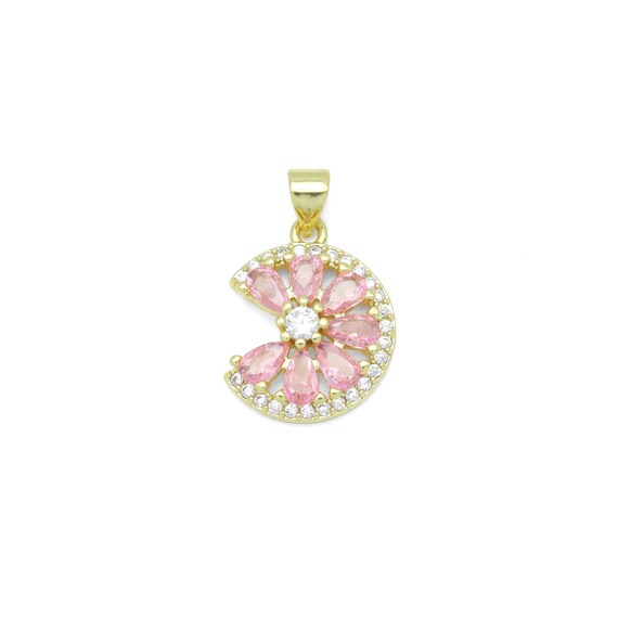 Pink Baguette Cz Lemon Flower Charm Pendant, Sku#Lk1086