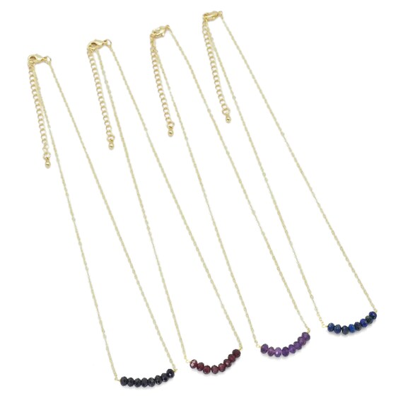 Dainty Gold Chain Colorful Gemtone Beads Pendant Necklace, Sku#Ef507