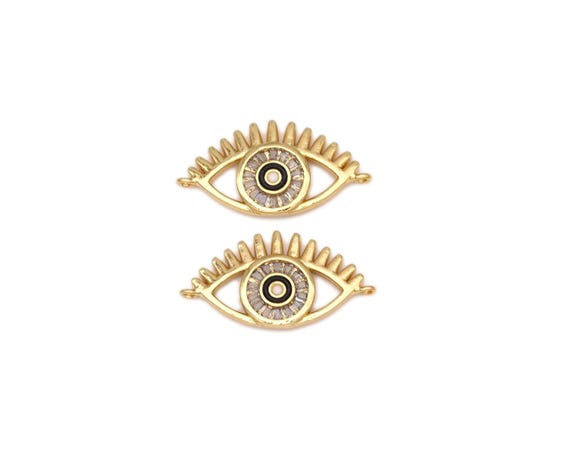 Cz Micropave Evil Eye Shape Pendant, 18K Gold Filled Evil Eye Charm,Necklace Bracelet Charm Pendant, 26X13Mm, Sku#Jl53