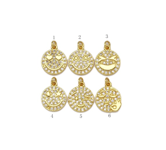 CZ Gold Cute Smiley Face Charm, Sku#JL52
