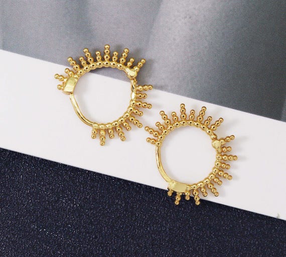 Gold Sunburst Hoop Earrings, Sku#Lk706