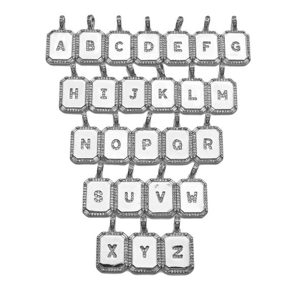 Silver Initial Tag Letter Charm, Cz A - Z Alphabet Letter, Personalized Charm, Sku#Ml75