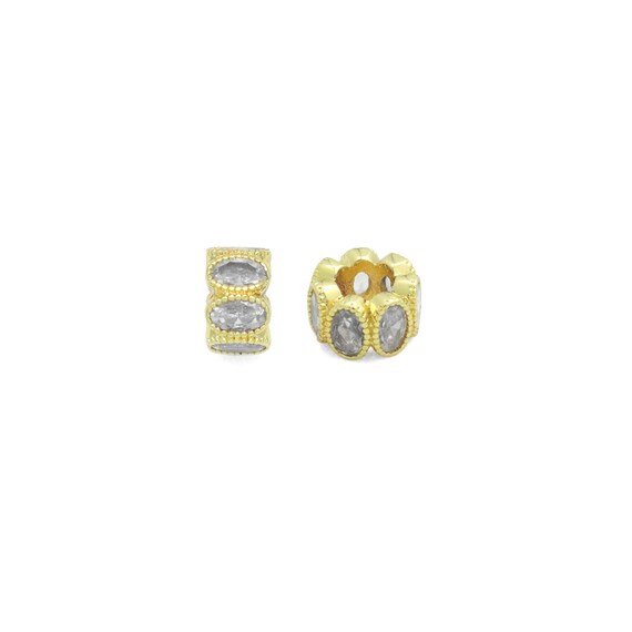 Oval Cz Gold Large Hole Spacer Bead Charm Pendant, Sku#Lk1191