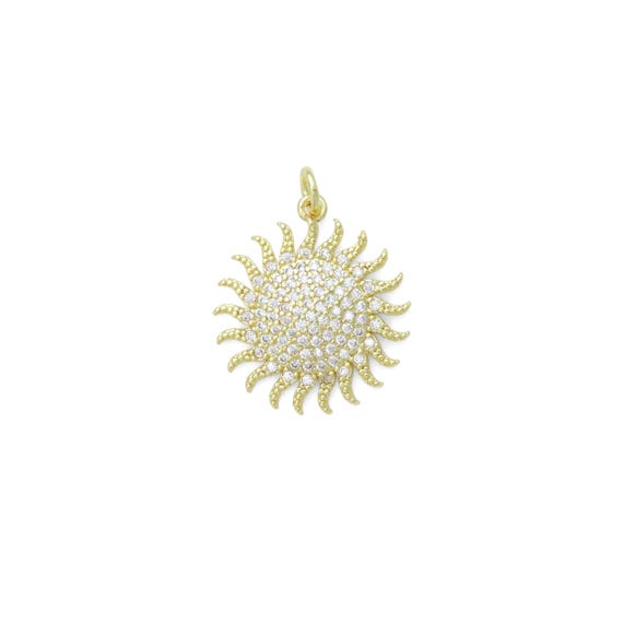 Clear Cz Gold Sunflower Charm Pendant, Sku#L722