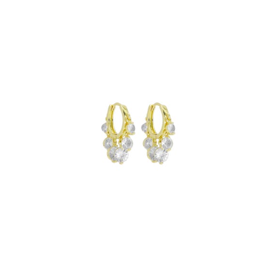 Gold Crystal Dangle Hoop Earrings, Sku#Y922