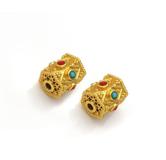 Gold Enamel Hexagon Tube Spacer Beads, Sku#Lx62