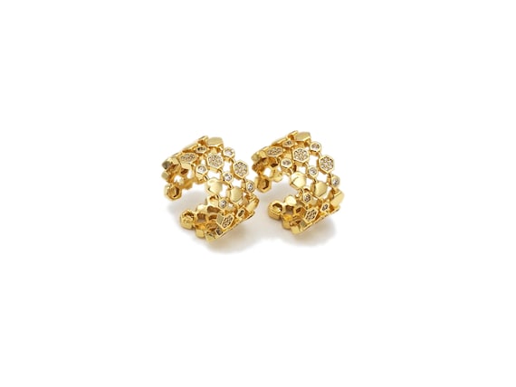 The 18K Gold Filled Cz Micro Pave Hexagon Patten Adjustable Ring, Gold Thick Band Ring, Hexagon Ring,Sku#X245