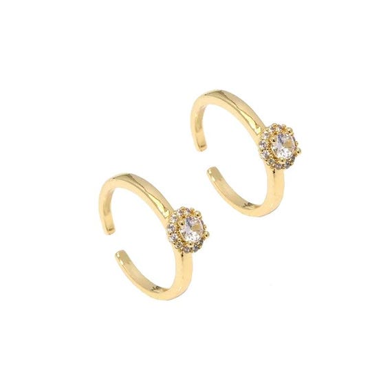 Gold Cz Round Diamond Adjustable Ring, Sku#Lk802