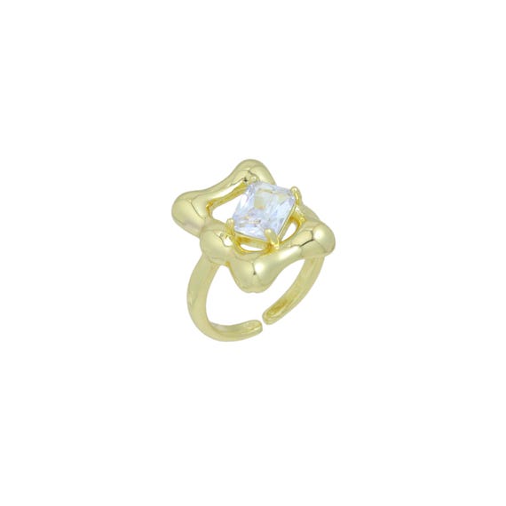 Hammered  Square Cz Rectangle Statement Adjustable Ring, Sku#Ld678