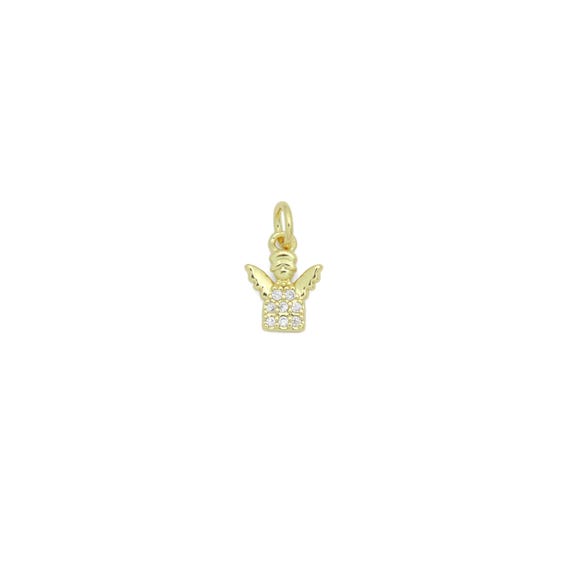 Clear CZ Gold Angel Charm Pendant, Sku#LK1290