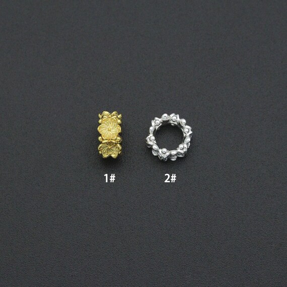 Gold Silver Flower big hole spacer beads, Sku#Y1070