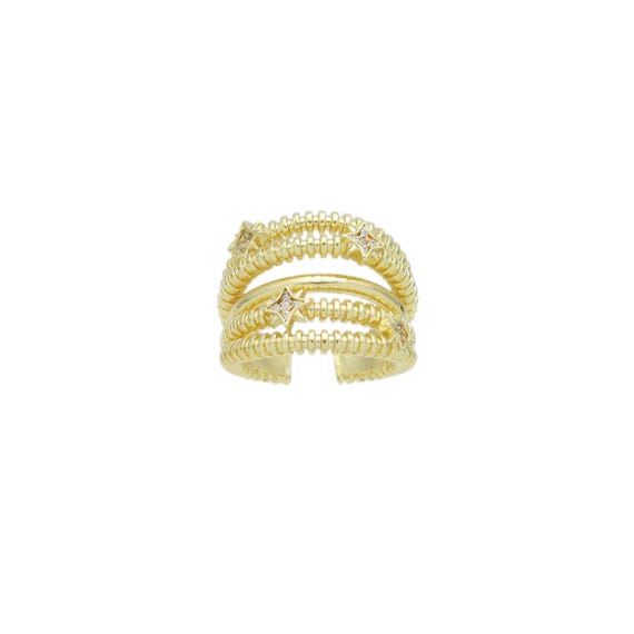 Gold Multiline Star Adjustable Ring, Sku#Y957