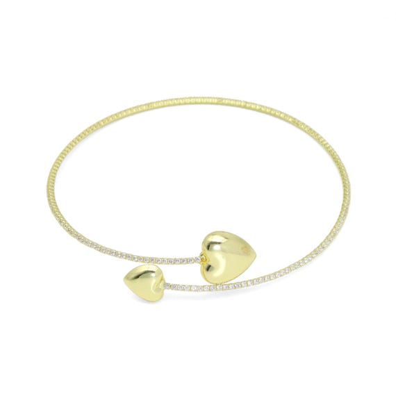Gold Cz Tennis Chain Heart End Adjustable Necklace, Sku#A455