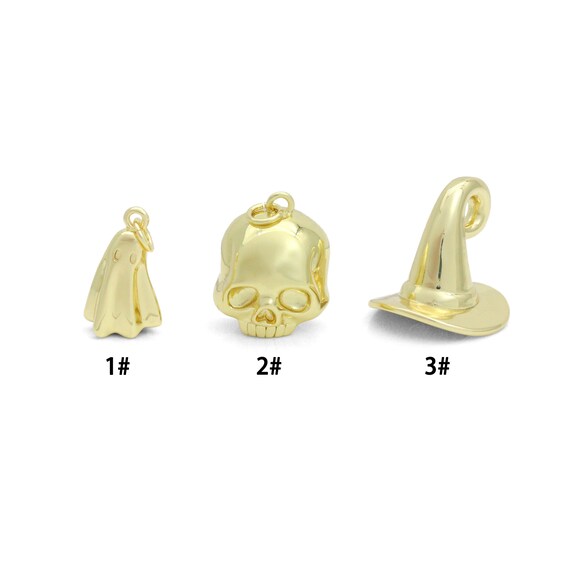 Gold Ghost Skull Witch Hat Charm, Halloween Charm, Sku#Y1067