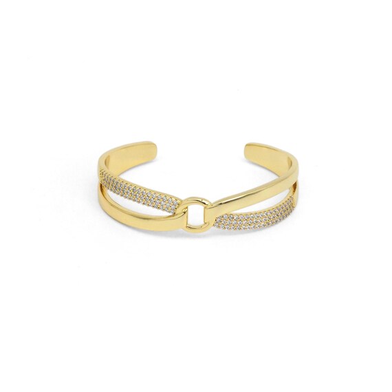 Gold Cz Criss Cross Circle Cuff Bracelet, Sku#Lx290