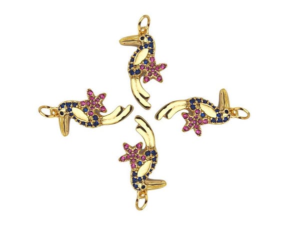 Colorful Cz Micro Pave Woodpecker Shape Pendant, 18K Gold Charm, Necklace Bracelet Charm Pendant, 21X10Mm,Sku#Y433