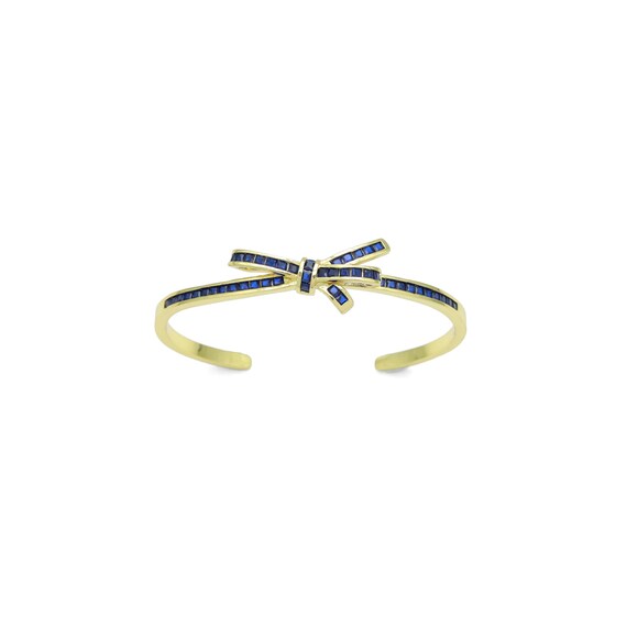 Baguette Cobalt Cz Gold Bow Knot Adjustable Bracelet, Sku#Lx722