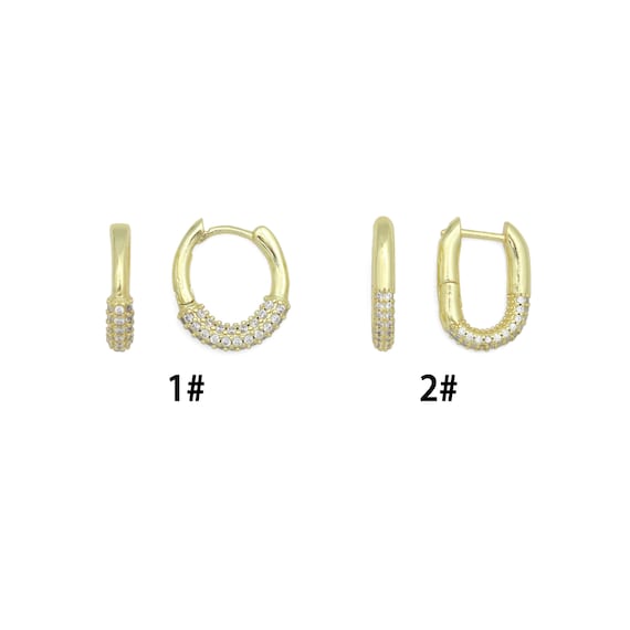 Gold Clear CZ Round Oval Ring Shape Hoop Earrings, Sku#LK1276