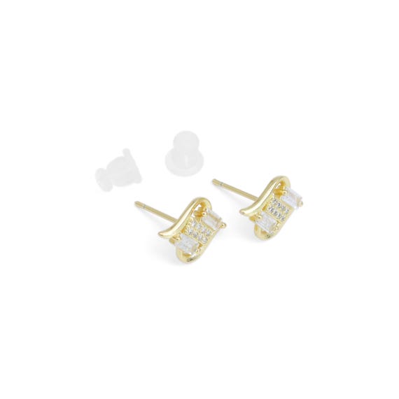 Baguette Cz Gold Fish Shape Stud Earrings, Sku#Y949