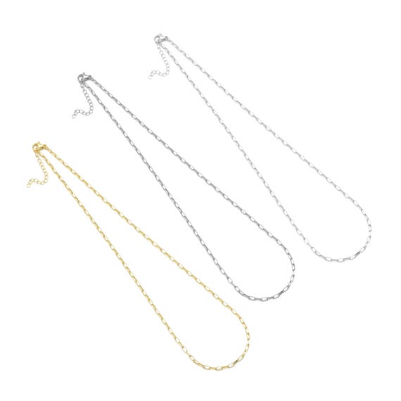 Thin Gold  Silver Paperclip Link Chain Adjustable Necklace, Sku#Ld488