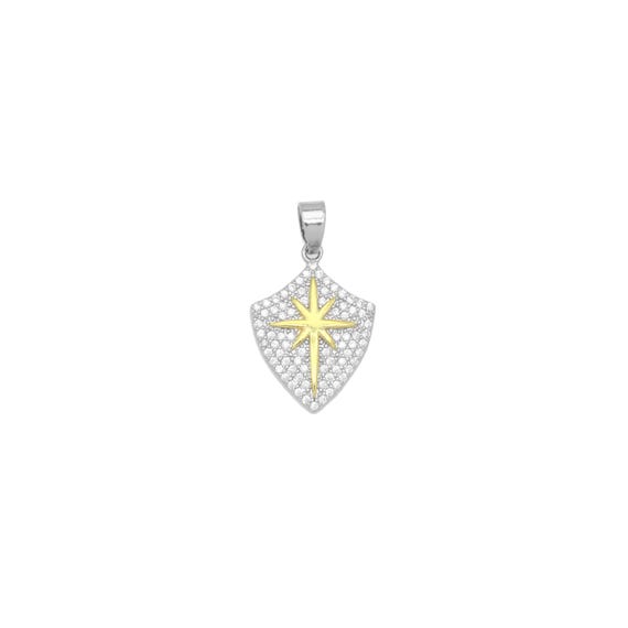 Dual Color Cz Gold North Star On Shield Charm Pendant, Sku#Lx749