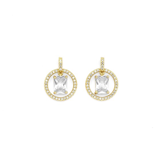 Dangle Gold Clear Rectangle Cz On Round Ring Charm, Sku#Lx273