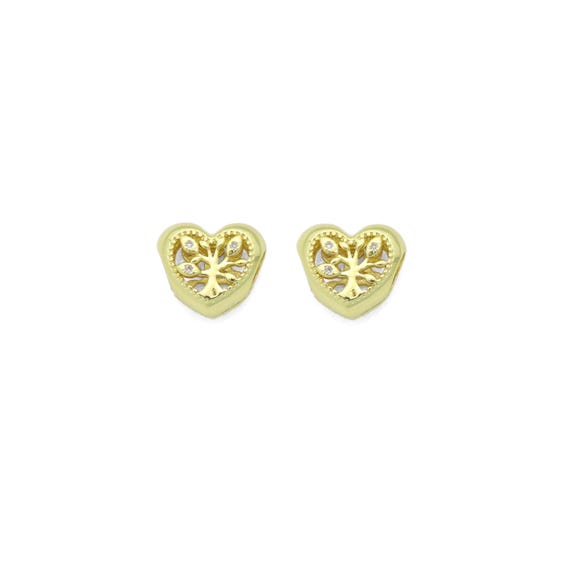 Cz Gold Hollow Out Tree On Heart Big Hole Spacer Bead, Sku#Lk1186