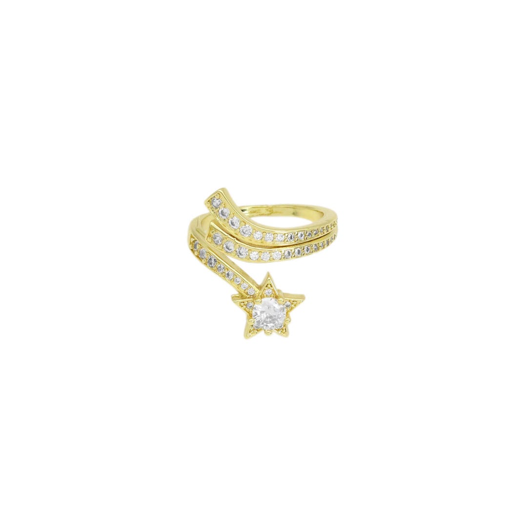 Anello aperto a forma di stella in argento con zirconi placcato