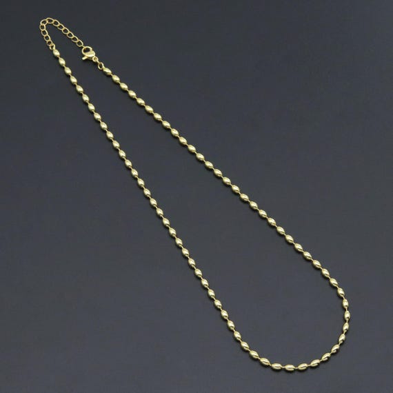 Gold Rice Shape Beaded Link Necklace, Sku#LD676
