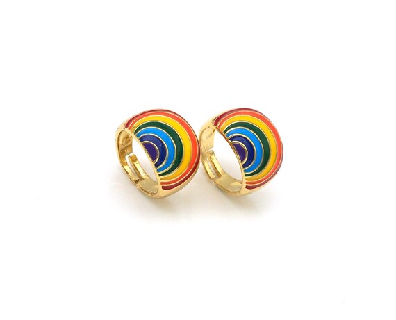 Colorful Enamel Rainbow Shape Adjustable Ring, 18K Gold Filled Enamel Open Ring, Statement Ring,22mm,Sku#O77