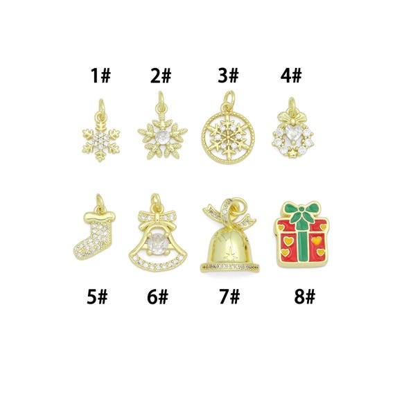 Christmas Holiday Charm collection, Christmas Snowflake Bell gift box wreath Charm Pendant, Sku#LK1291