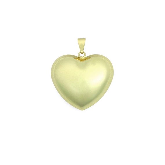 Large Puffy Gold Heart Pendant charm, Sku#LX938