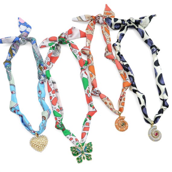 Convertible Scarf Necklace, Adjustable Silk Scarf Statement Necklace, sku#EF806-5