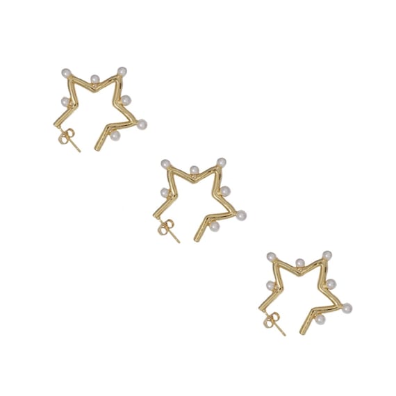 Cz Five Point Star Pearl Stud Earrings, Sku#Ld387