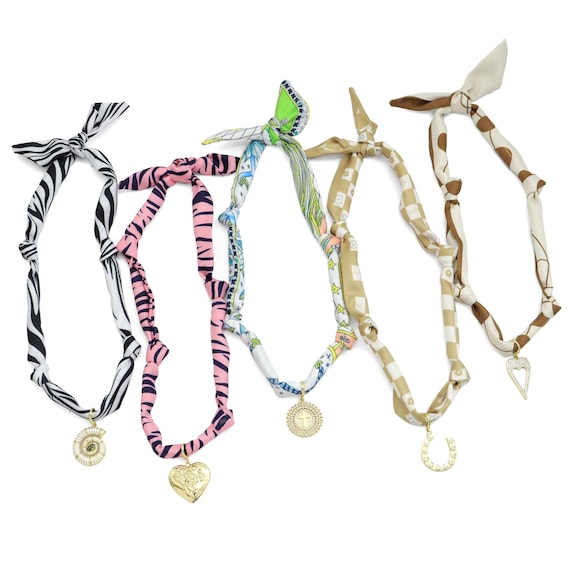 Convertible Scarf Necklace, Adjustable Silk Scarf Statement Necklace, sku#EF824-3