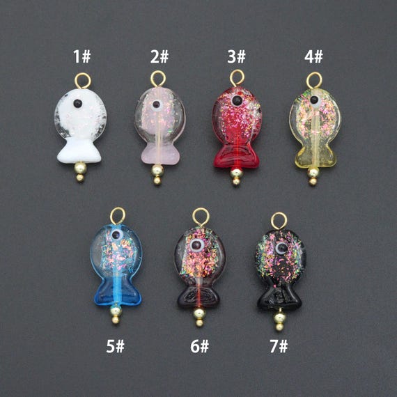 Handmade Colorful Glitter Fish Charm, lucky fish charm, lucky evil eye charm,Sku#EF826