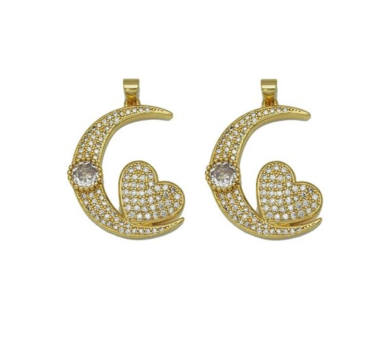Cz Heart On Cresent Moon Charm, Sku#Jl113