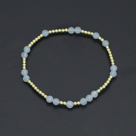 Natural Aquamarine Gold Hematite Stretchy Bracelet, Sku#Ef644