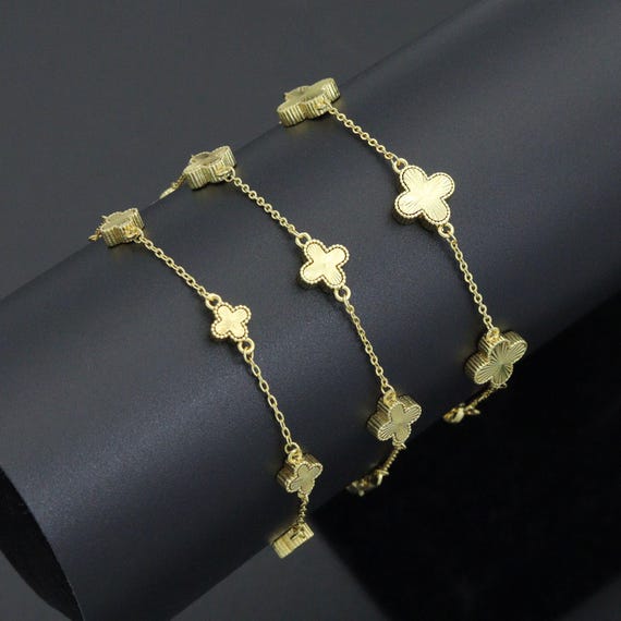 Double sides Gold Flower Chain Bracelet,  Sku#FH249