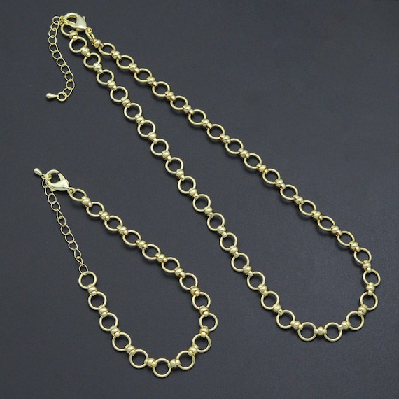 Gold Round Link Chain Necklace Bracelet, sku#EF771