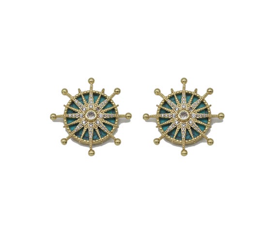 Gold Cz North Star On Turquoise Stone Charm, Sku#L704