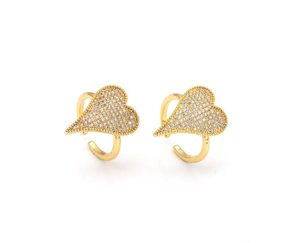 Cz Micro Pave Big Heart Shape Adjustable Ring,18K Gold Filled Cubic Zirconia Open Ring, Cz Heart Ring, 21Mm,Sku#X233