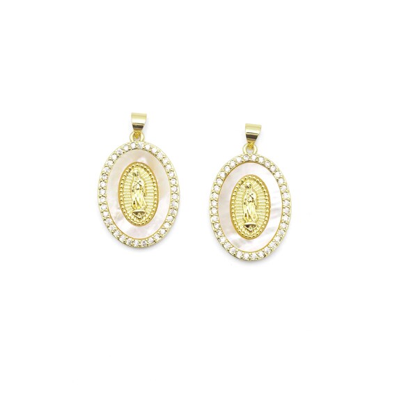 Mop Cz Virgin Mary Oval Shape Charm, Sku#Lx241