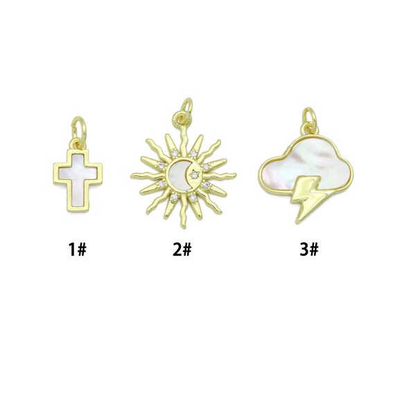 Mother of Pearl Cross Clouds Sun Pendant charm, Sku#LX924