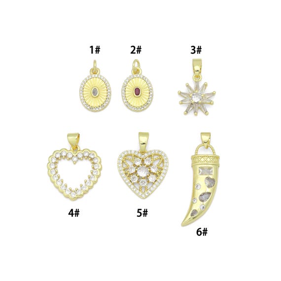 Gold Charm Collections-Oval Medallion, heart, Horn and Starburst, Sku#LX955