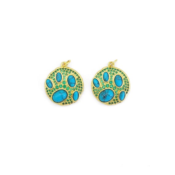 Gold Turquoise Green Cz Paw Print Pendant, Sku#Y799
